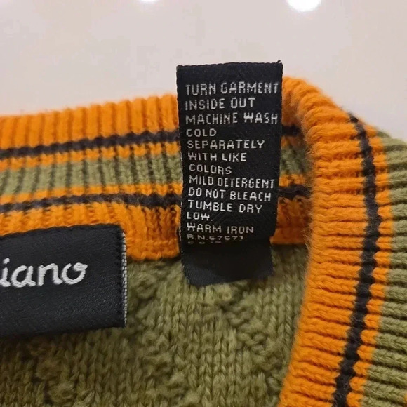 VTG A. Tagiano Y2K V-Neck Striped Cotton Sweater Green Orange Size Mens XL - Picture 7 of 10